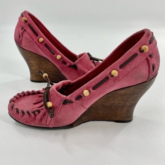 Sam Edelman Angelina Fushia Suede Moccasin Wedge Y2k Late‎ 90s - Picture 1 of 8
